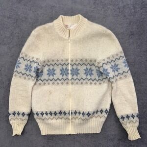 vintage 60-70s ICE-AME Fair Isle fill zip knit sweater pure wool beige Medium